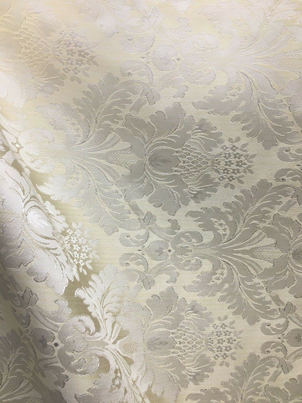 IVORY Damask Jacquard Brocade Flower Floral Fabric (110 in.) Sold By The Yard