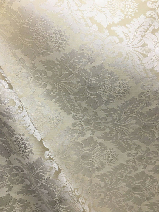 IVORY Damask Jacquard Brocade Flower Floral Fabric (110 in.) Sold By The Yard