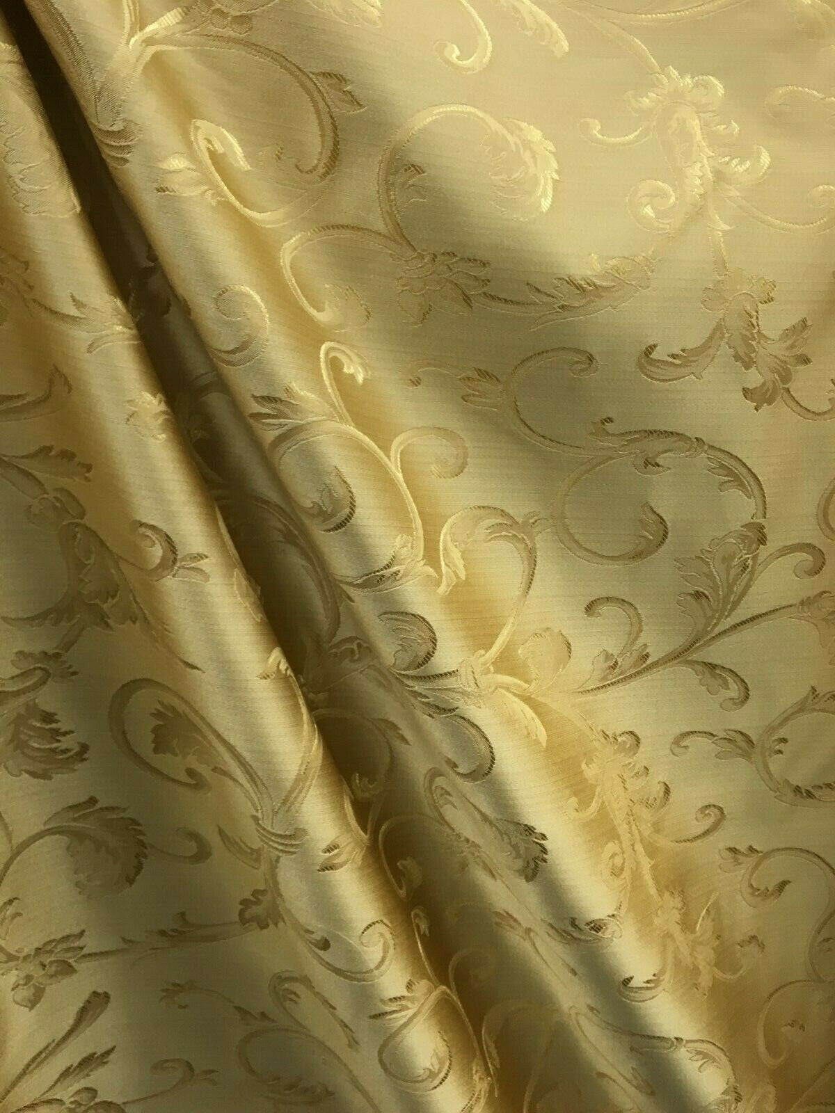 GOLD Brocade Flower Floral Upholstery Drapery Fabric (110 in.) Sold By The Yard