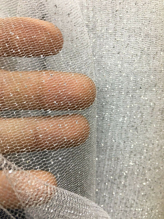 WHITE SILVER Sparkle Glitter Tulle Decoration Event Fabric (60 in.) Sold By The Yard