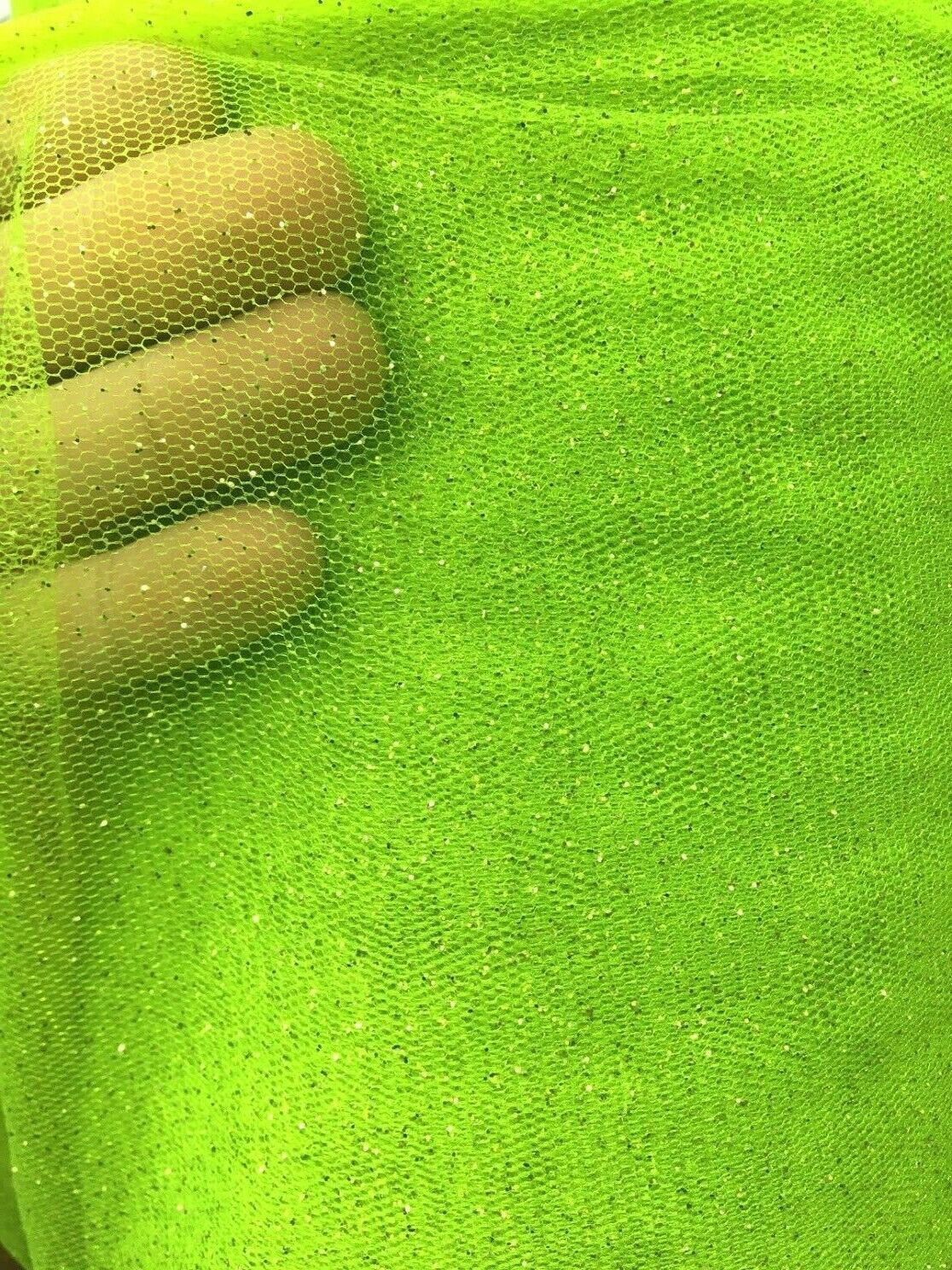 NEON GREEN Sparkle Glitter Tulle Decoration Event Fabric (60 in.) Sold By The Yard