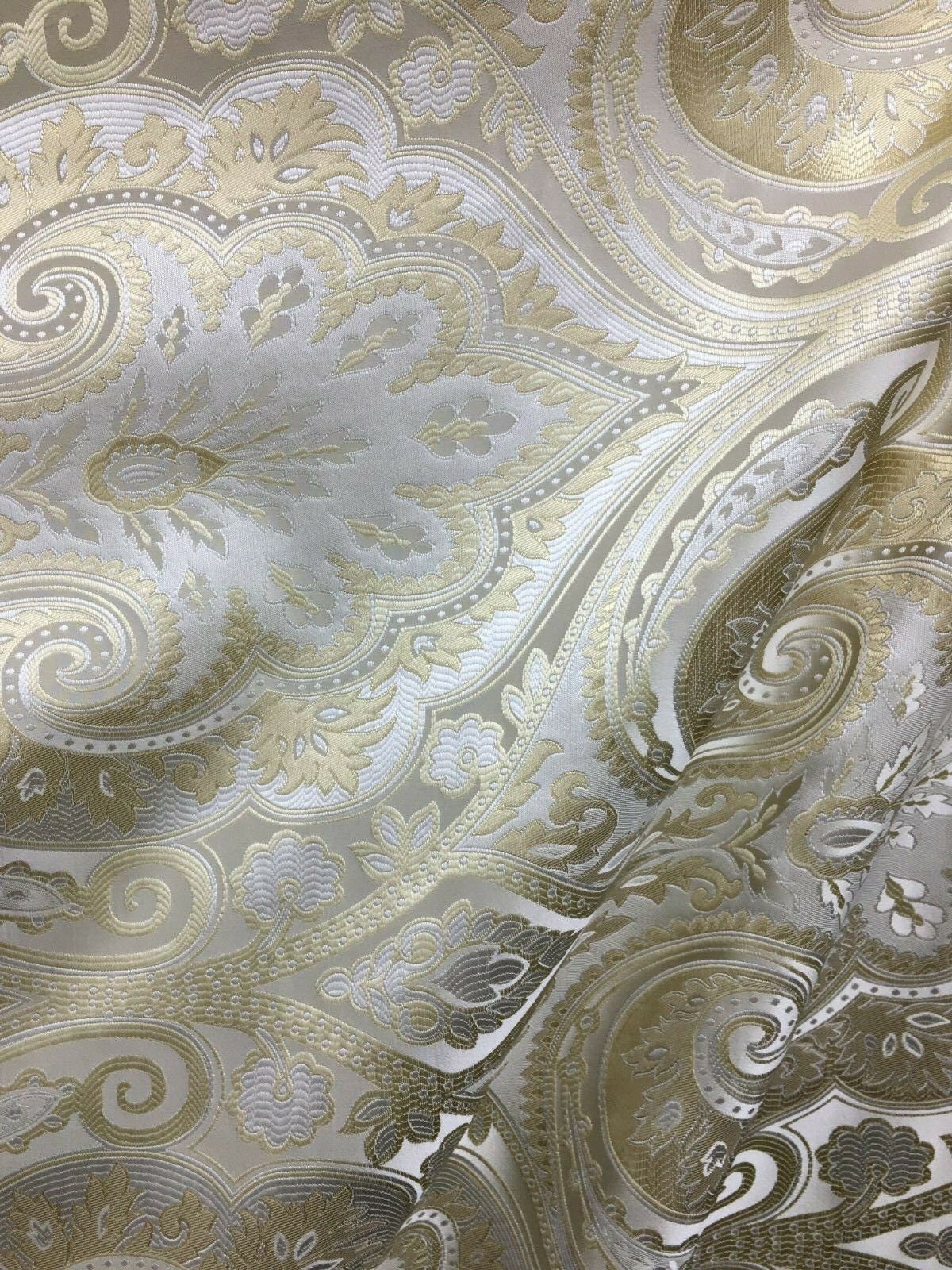 LIGHT GOLD IVORY Damask Brocade Upholstery Fabric (58 in.) Sold By The Yard