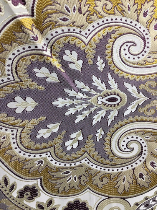 Dark Purple Gold Ivory Damask Brocade Upholstery Fabric (58 in.) Sold By The Yard