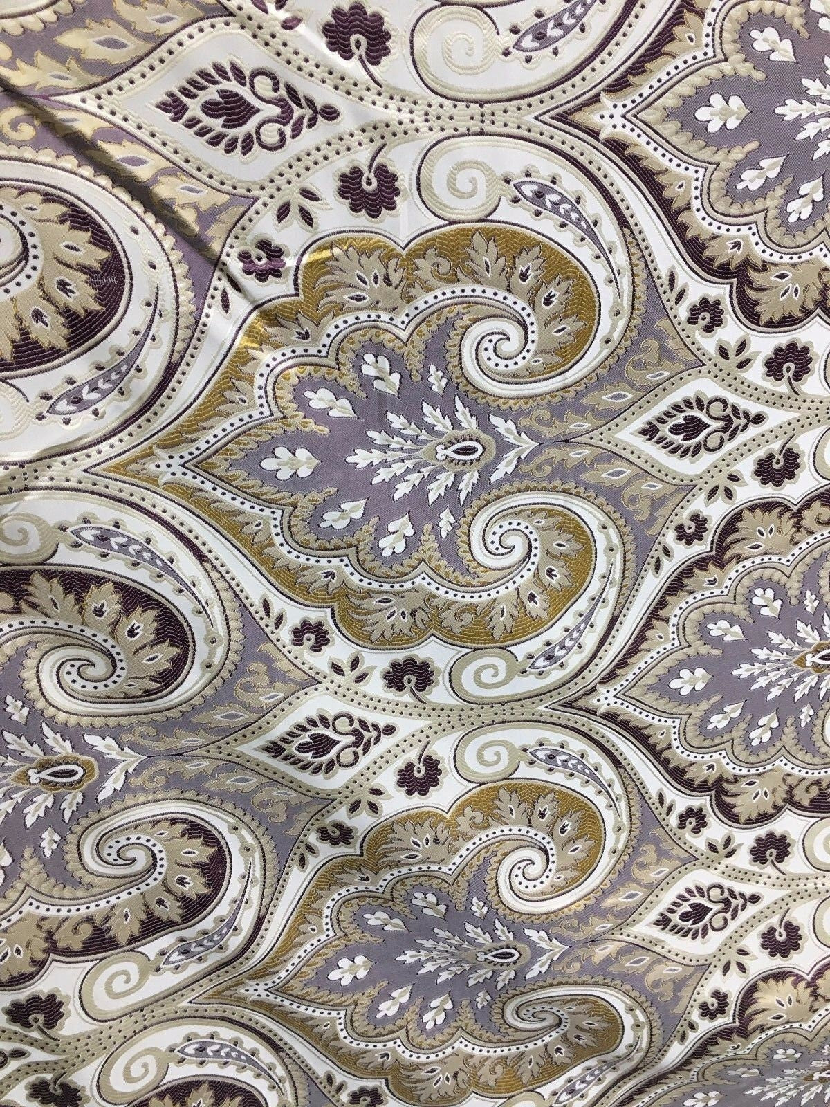 Dark Purple Gold Ivory Damask Brocade Upholstery Fabric (58 in.) Sold By The Yard