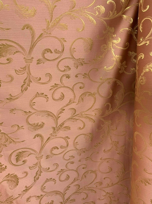 PINK GOLD Brocade Flower Floral Upholstery Drapery Fabric (110 in.) Sold By The Yard