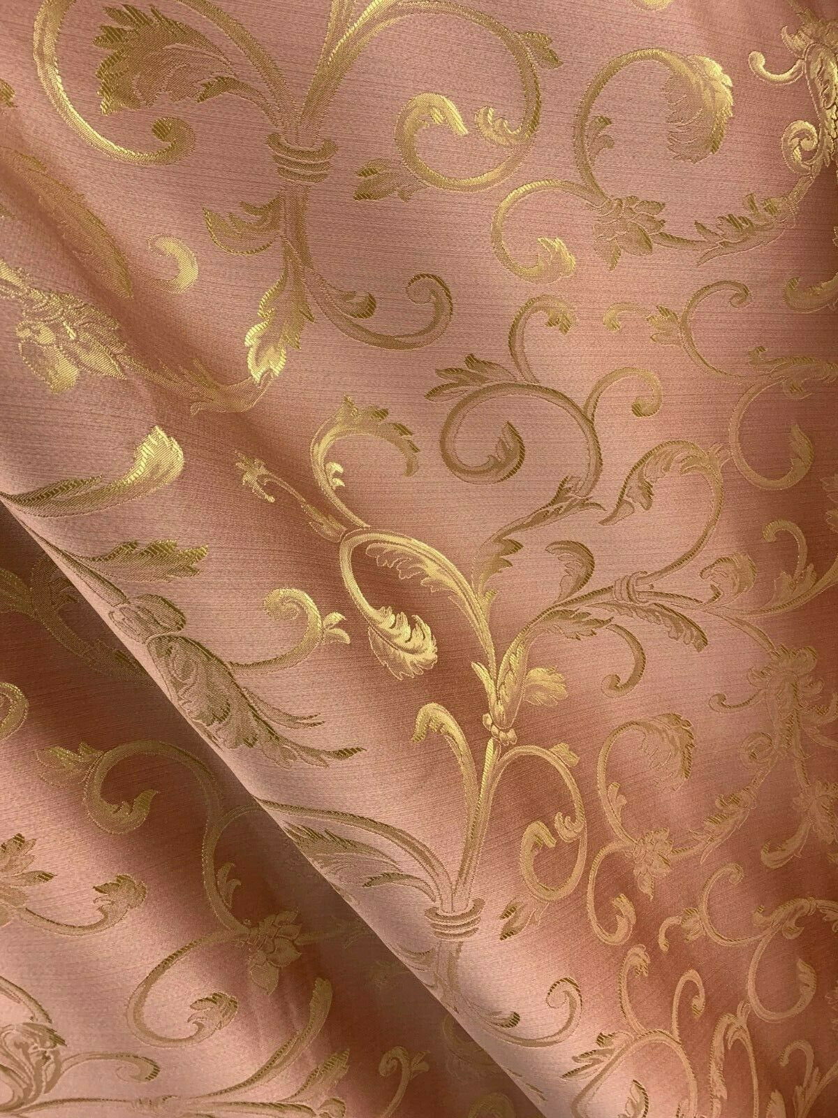 PINK GOLD Brocade Flower Floral Upholstery Drapery Fabric (110 in.) Sold By The Yard