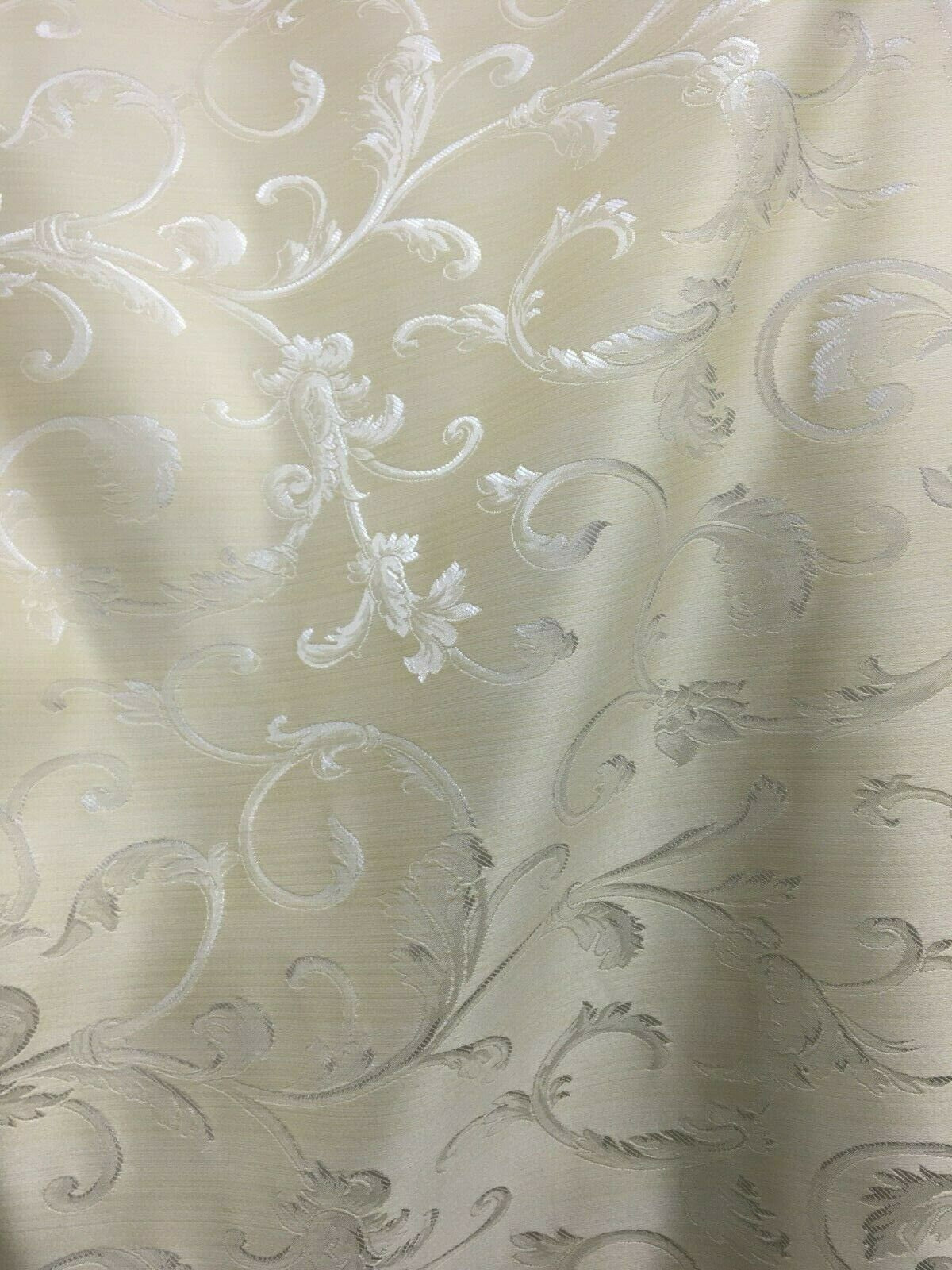 IVORY Brocade Flower Floral Upholstery Drapery Fabric (110 in.) Sold By The Yard