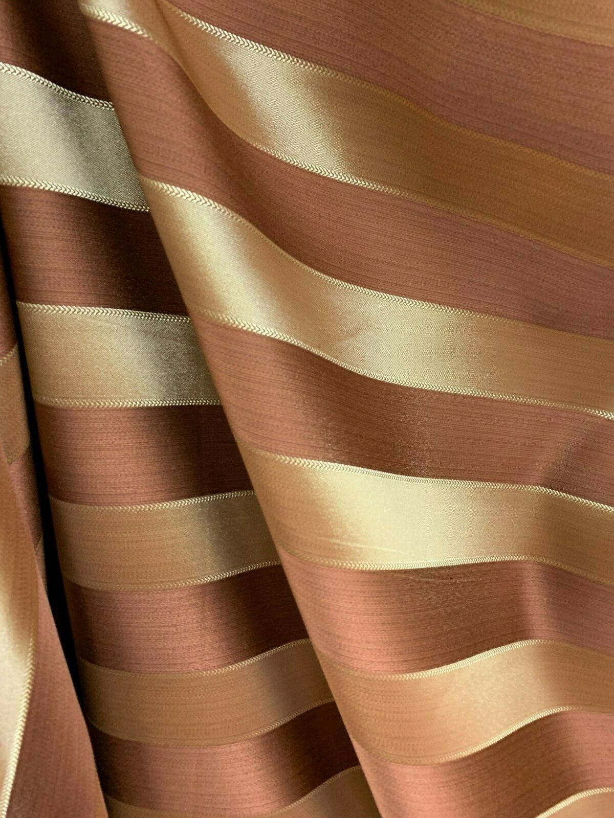 COPPER GOLD Striped Brocade Upholstery Drapery Fabric (110 in.) Sold By The Yard