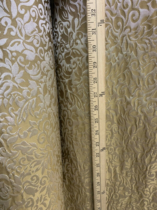 BEIGE WHITE Floral Brocade Upholstery Drapery Fabric (54 in.) Sold By The Yard