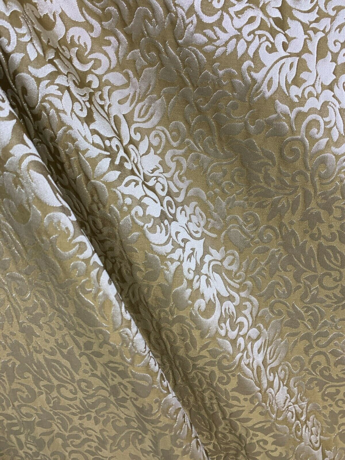 BEIGE WHITE Floral Brocade Upholstery Drapery Fabric (54 in.) Sold By The Yard