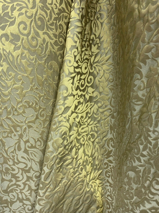 DARK GOLD Floral Brocade Upholstery Drapery Fabric (54 in.) Sold By The Yard