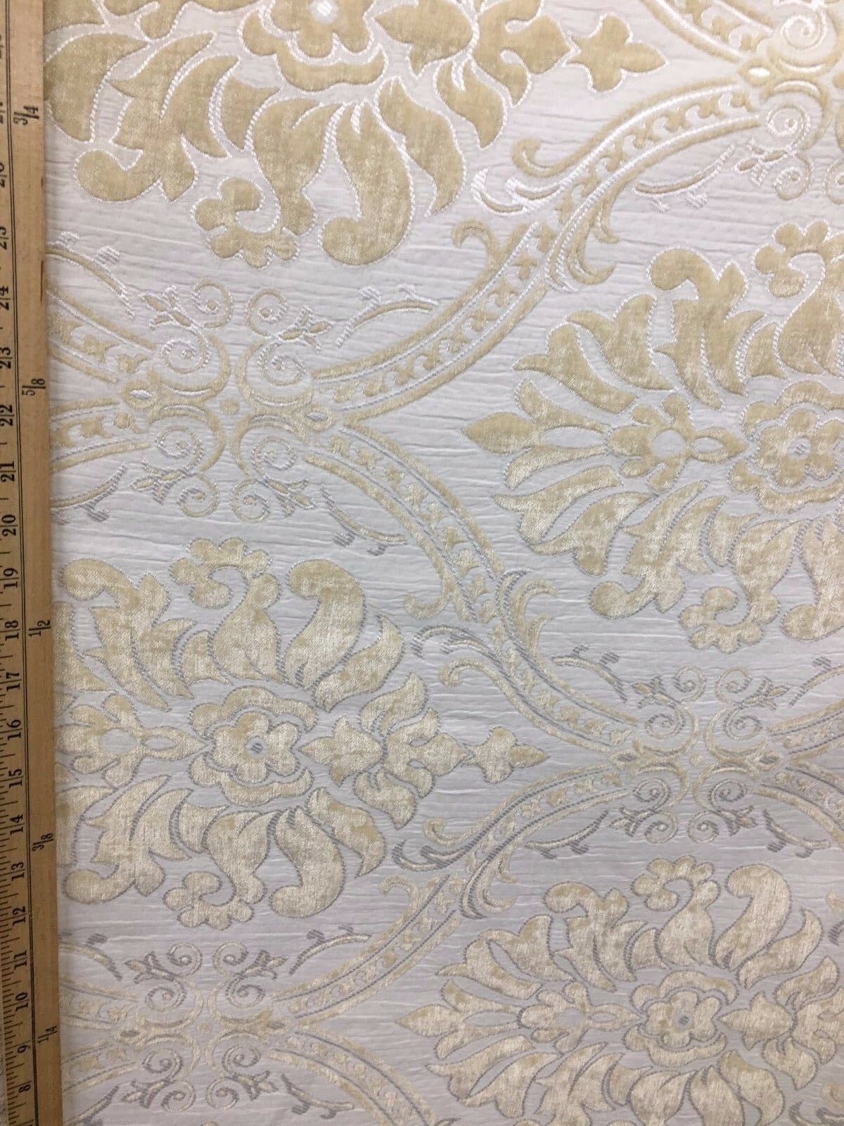 IVORY Damask Chenille Upholstery Brocade Fabric (54 in.) Sold By The Yard