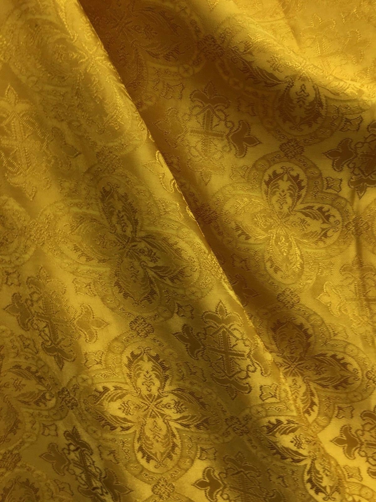 GOLD Liturgical Cross Brocade Fabric (60 in.) Sold By The Yard