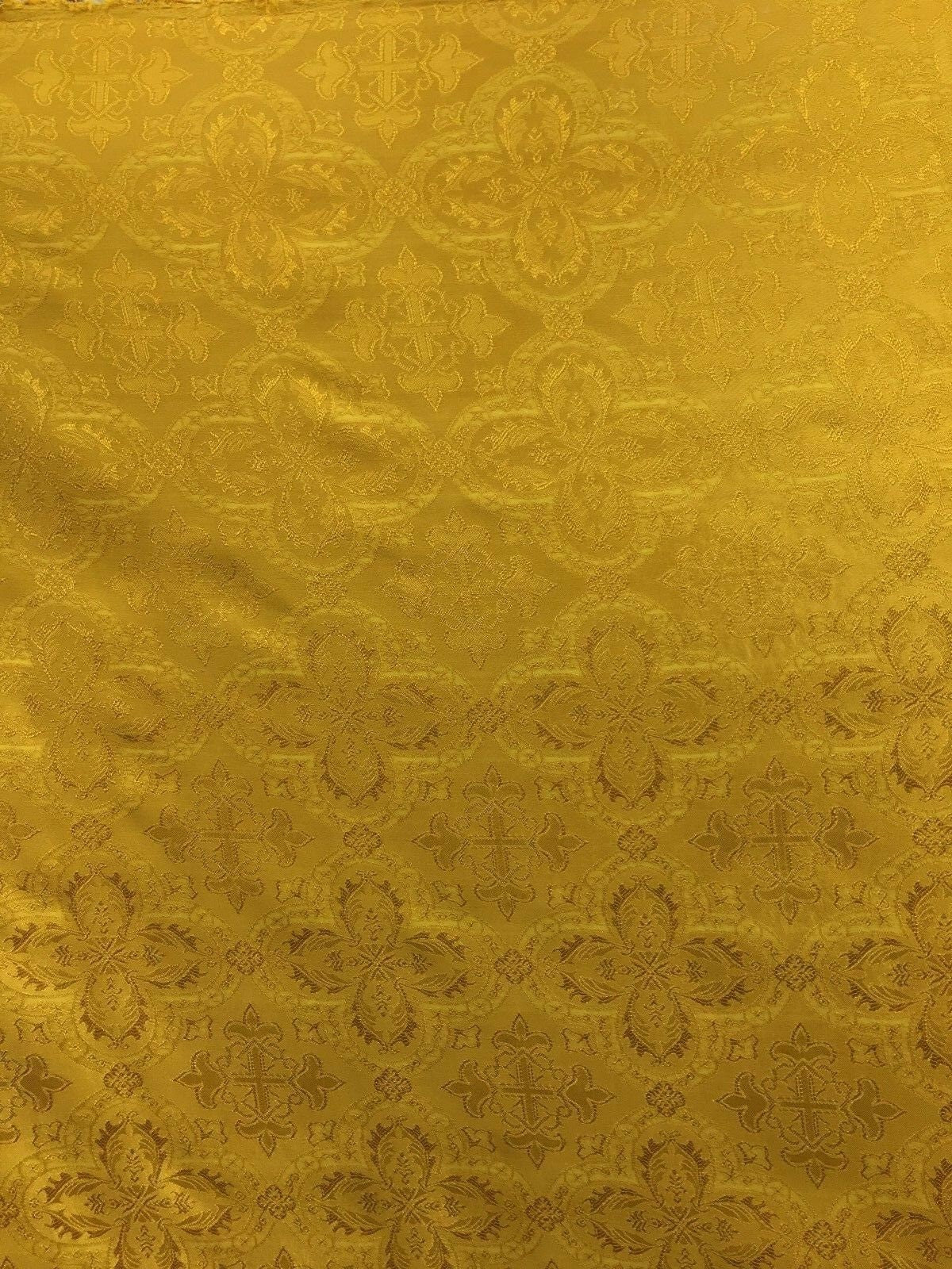 GOLD Liturgical Cross Brocade Fabric (60 in.) Sold By The Yard