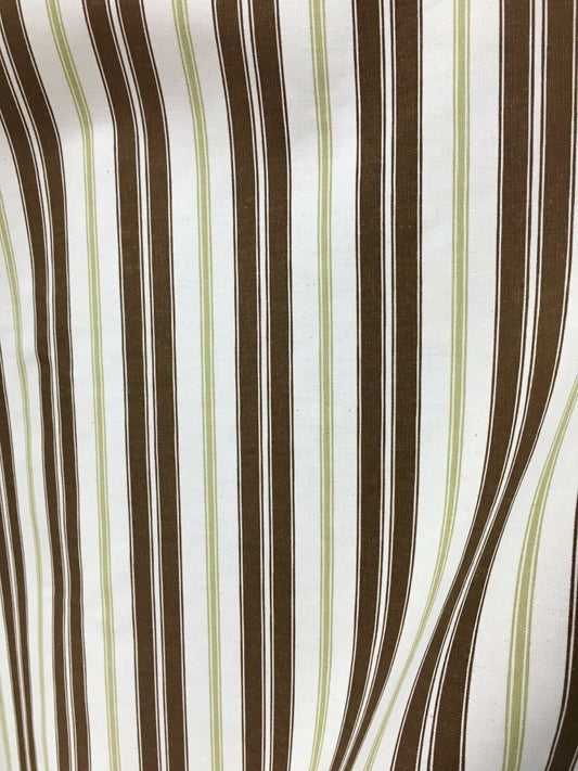 BROWN GREEN WHITE Striped Upholstery Drapery Cotton Fabric (54 in.) Sold By The Yard