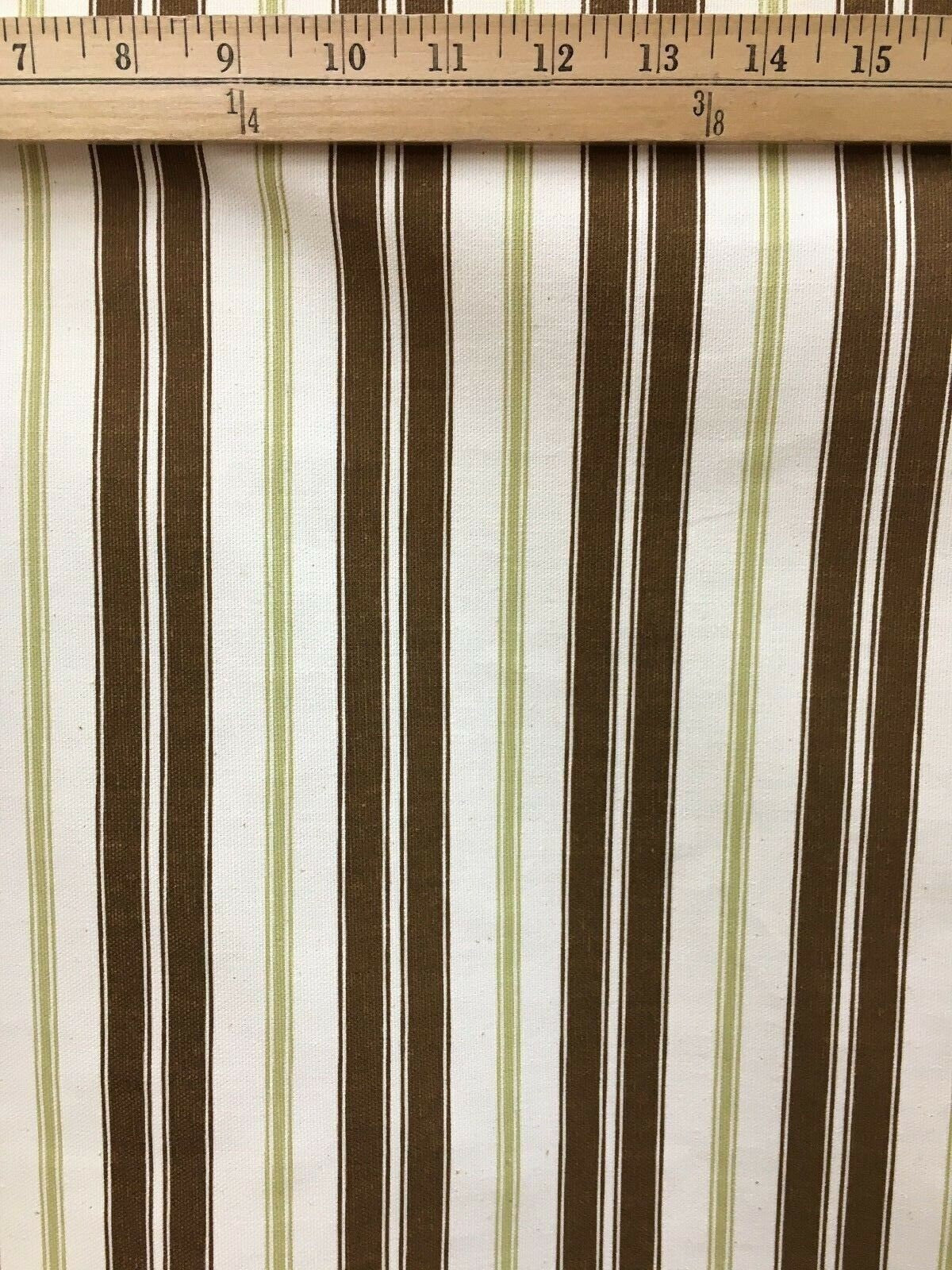 BROWN GREEN WHITE Striped Upholstery Drapery Cotton Fabric (54 in.) Sold By The Yard