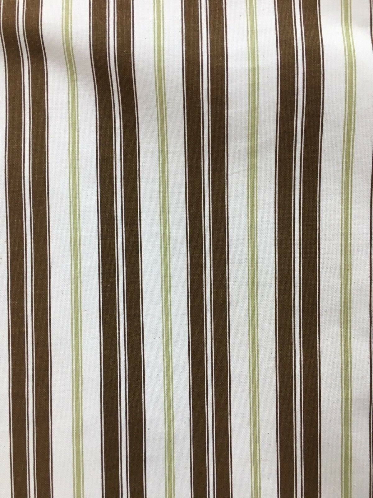 BROWN GREEN WHITE Striped Upholstery Drapery Cotton Fabric (54 in.) Sold By The Yard