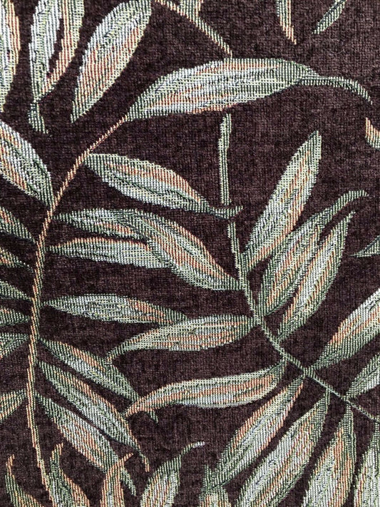 DARK BROWN Leaves Chenille Upholstery Fabric (54 in.) Sold By The Yard