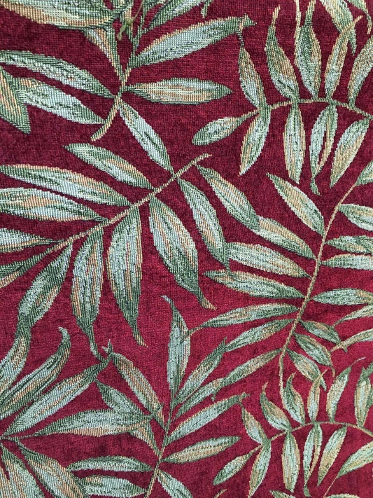 BURGUNDY Leaves Chenille Upholstery Fabric (54 in.) Sold By The Yard