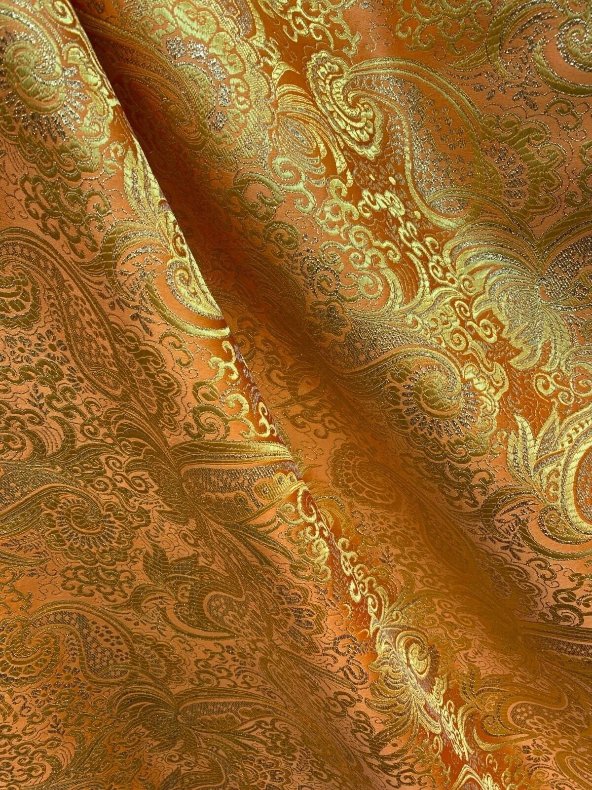 ORANGE GOLD Metallic Paisley Brocade Fabric (60 in.) Sold By The Yard