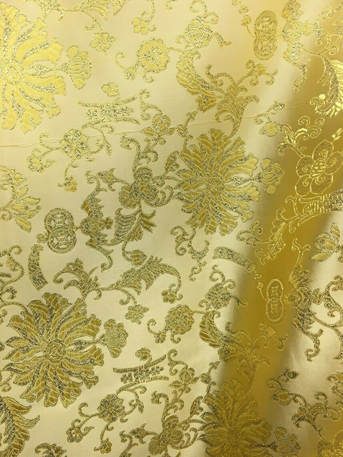 GOLD Metallic Floral Brocade Fabric (56 in.) Sold By The Yard