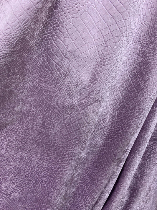 LILAC Alligator Crocodile Embossed Chenille Velvet Fabric (56 in.) Sold By The Yard