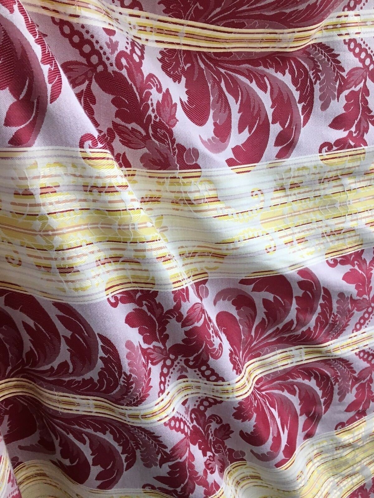 RED YELLOW Damask Striped Brocade Upholstery Drapery Fabric (54 in.) Sold By The Yard
