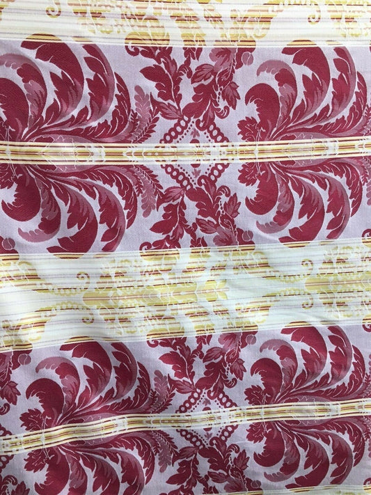 RED YELLOW Damask Striped Brocade Upholstery Drapery Fabric (54 in.) Sold By The Yard