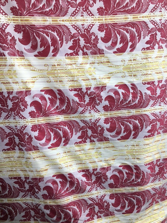 RED YELLOW Damask Striped Brocade Upholstery Drapery Fabric (54 in.) Sold By The Yard