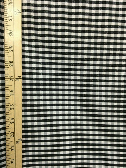 SILVER BLACK WHITE Metallic Checkered Plaid Taffeta Fabric (60 in.) Sold By The Yard