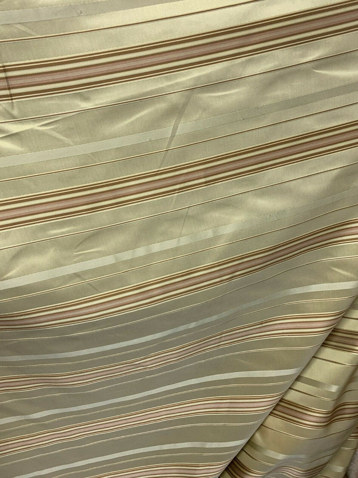 BEIGE PINK Striped Taffeta Brocade Upholstery Drapery Fabric (54 in.) Sold By The Yard