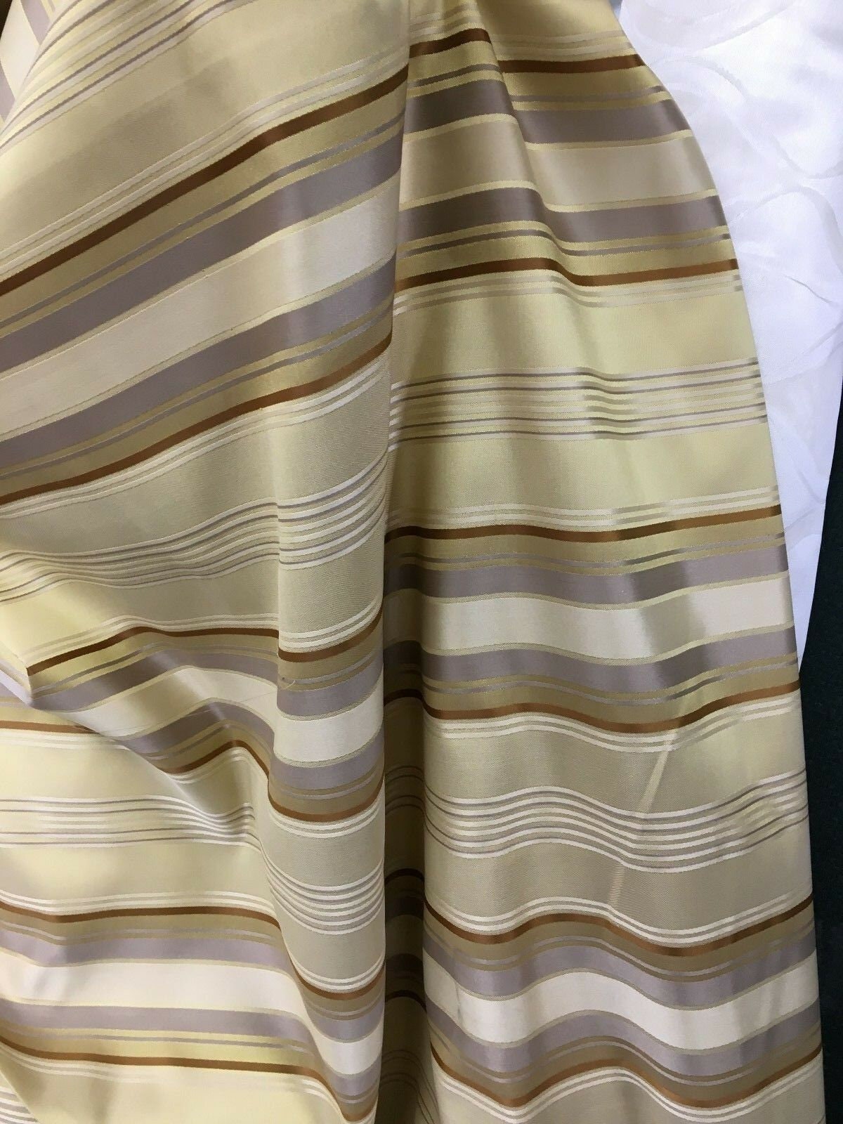 GOLD IVORY Striped Taffeta Brocade Drapery Fabric (54 in.) Sold By The Yard