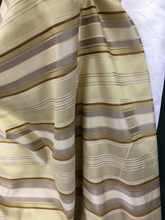 GOLD IVORY Striped Taffeta Brocade Drapery Fabric (54 in.) Sold By The Yard