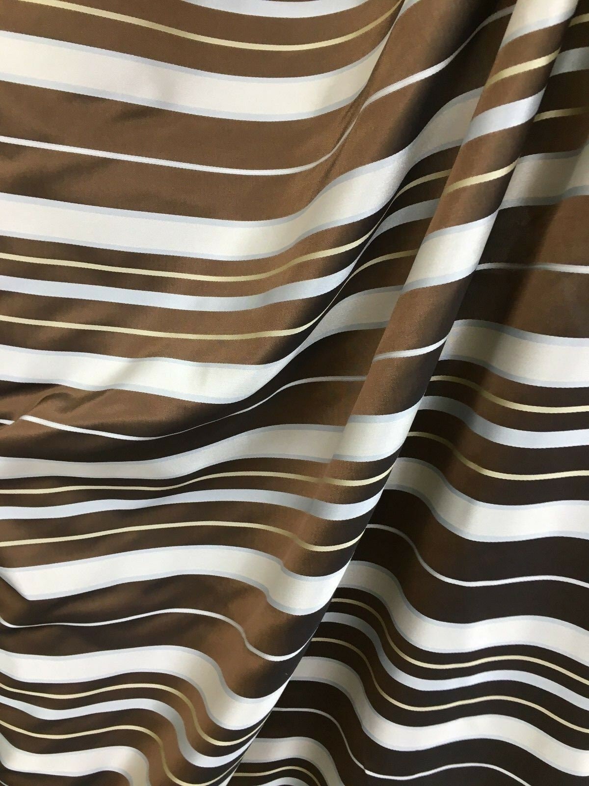 BROWN IVORY GOLD Striped Taffeta Brocade Drapery Fabric (54 in.) Sold By The Yard