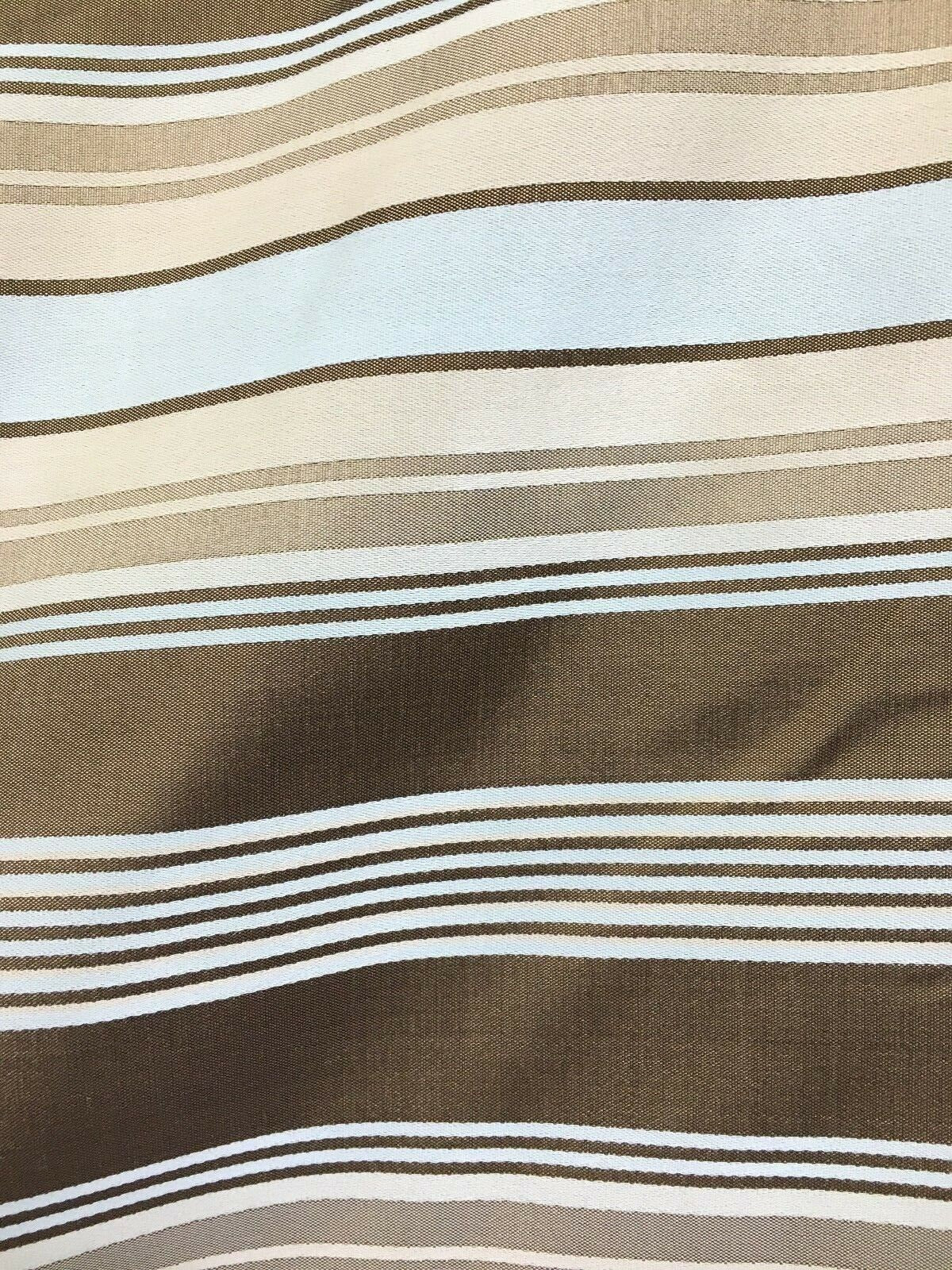 LIGHT BLUE BROWN Striped Taffeta Brocade Drapery Fabric (54 in.) Sold By The Yard