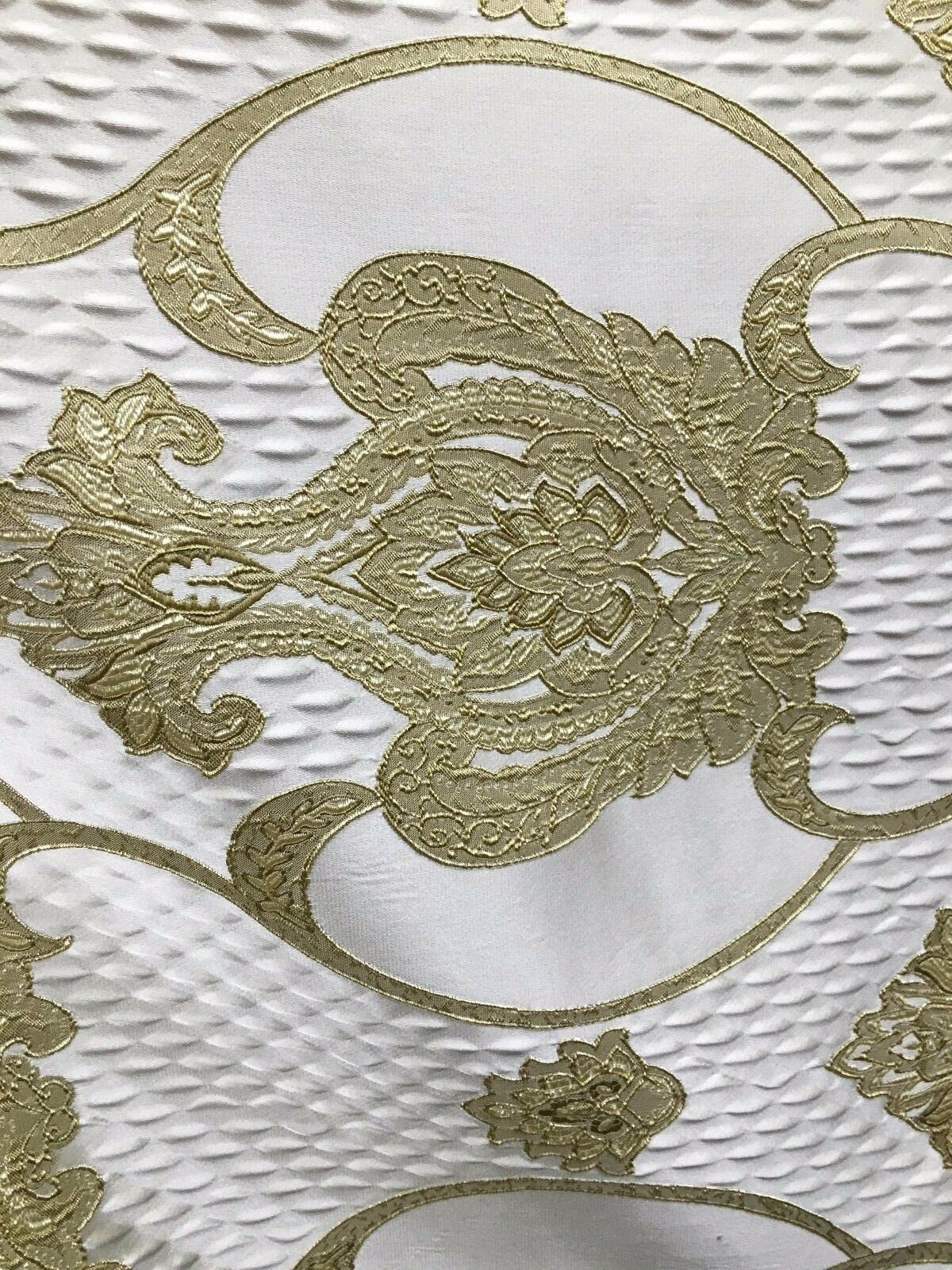 GOLD IVORY Damask Brocade Upholstery Drapery Fabric (54 in.) Sold By The Yard