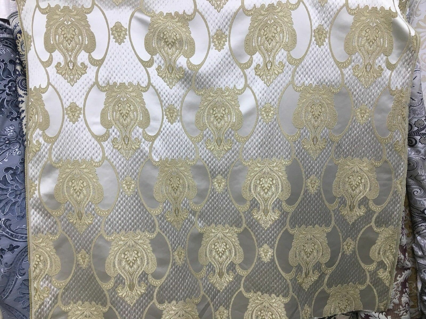 GOLD IVORY Damask Brocade Upholstery Drapery Fabric (54 in.) Sold By The Yard