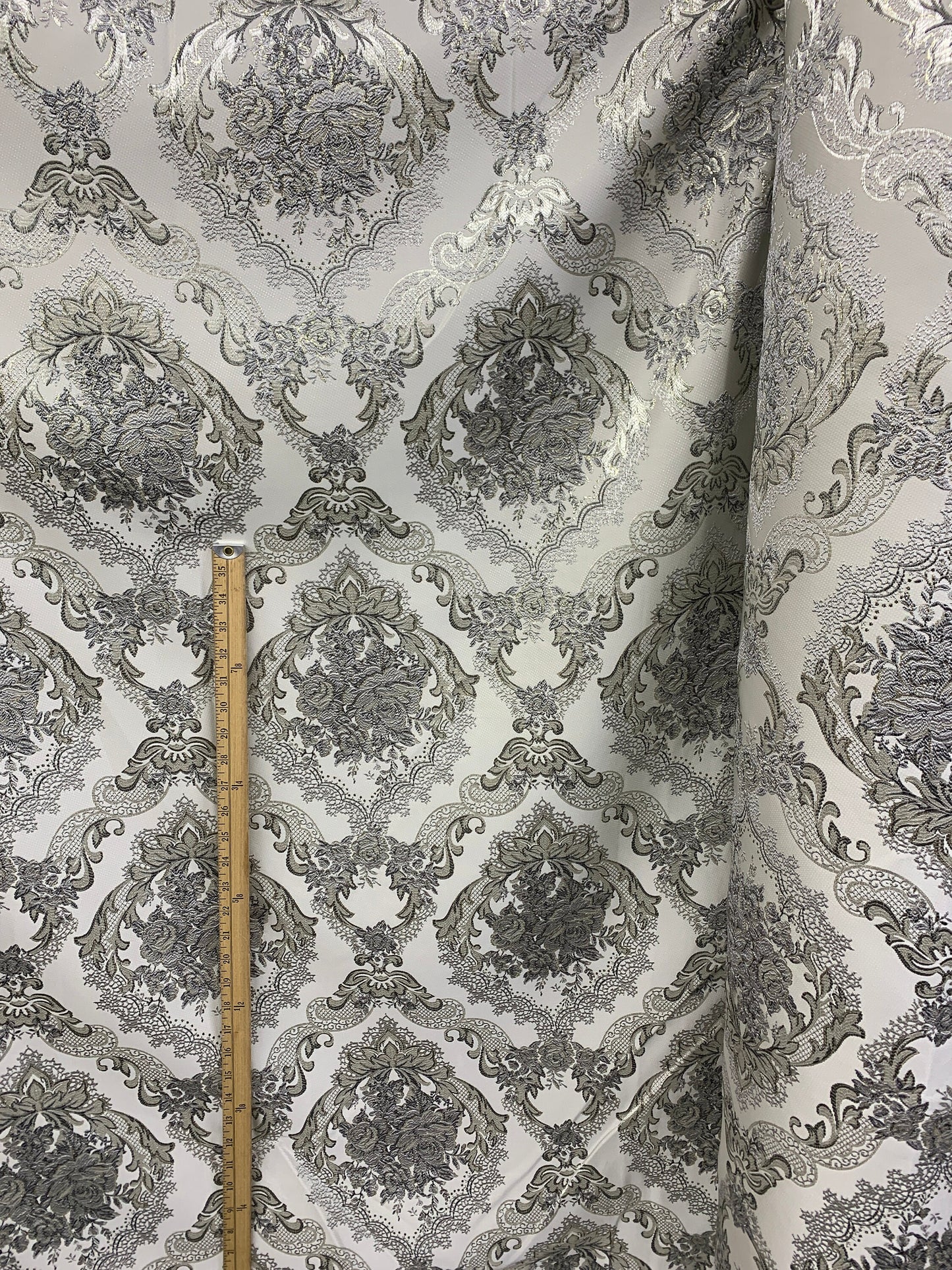 LIGHT GRAY GOLD Metallic Floral Brocade Upholstery Drapery Fabric (110 in.) Sold By The Yard