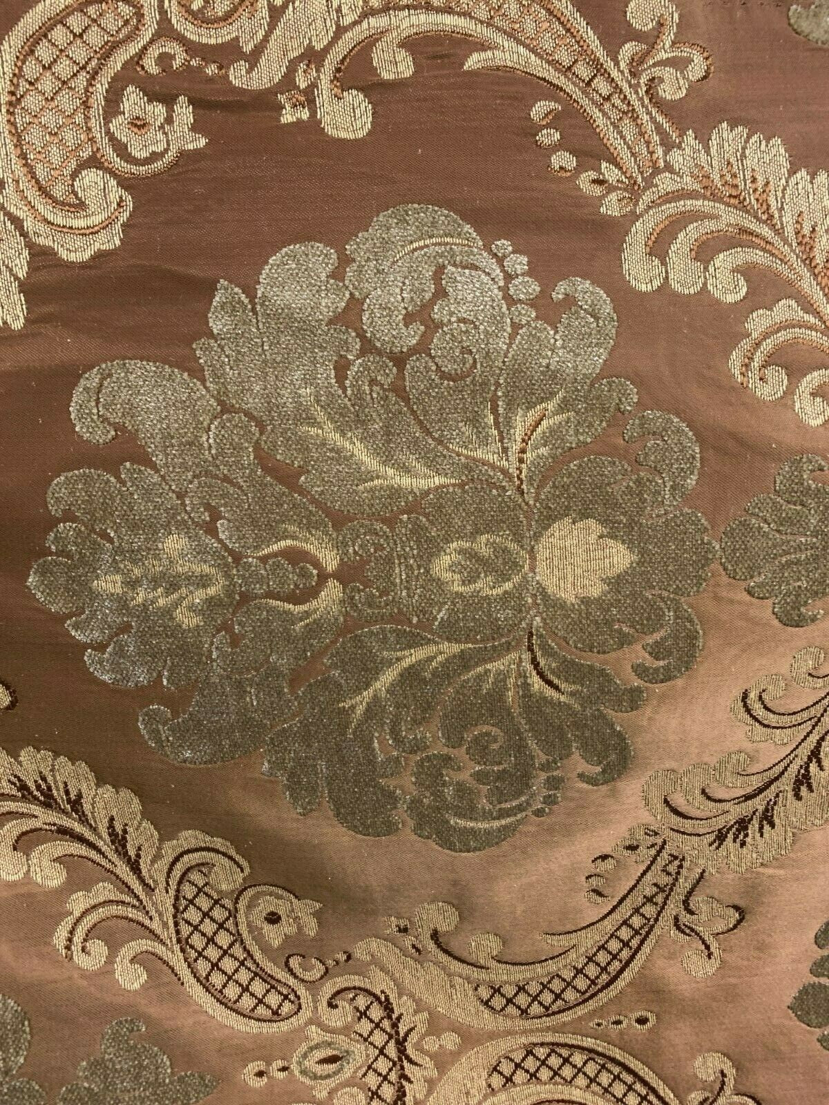 Copper Brown Beige Damask Chenille Upholstery Brocade Fabric (54 in.) Sold By The Yard