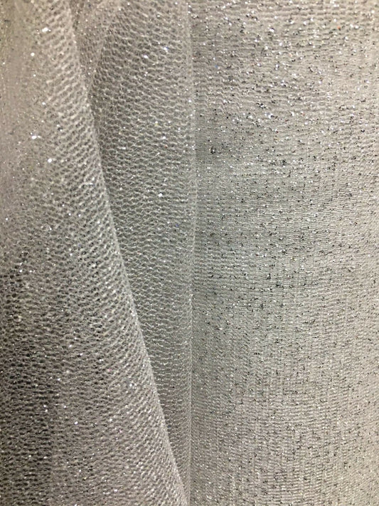 WHITE SILVER Sparkle Glitter Tulle Decoration Event Fabric (60 in.) Sold By The Yard