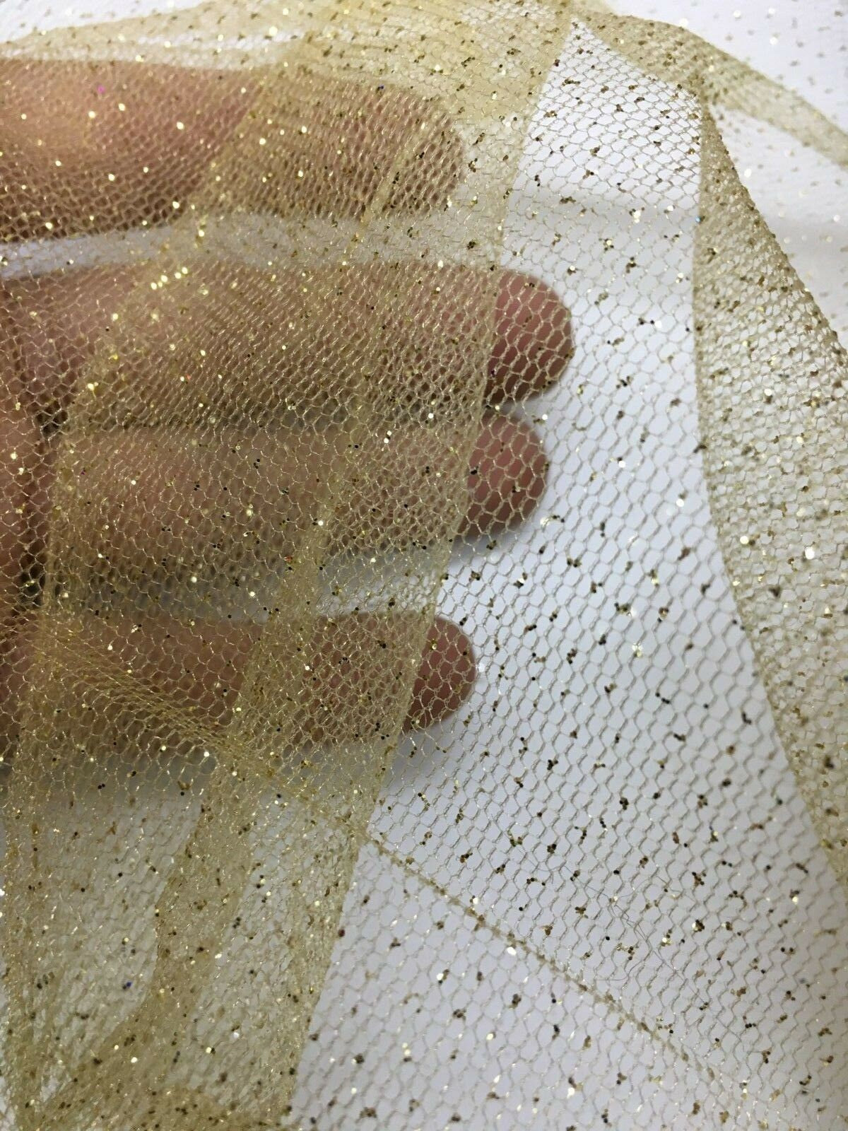 GOLD Sparkle Glitter Tulle Decoration Event Fabric (60 in.) Sold By The Yard