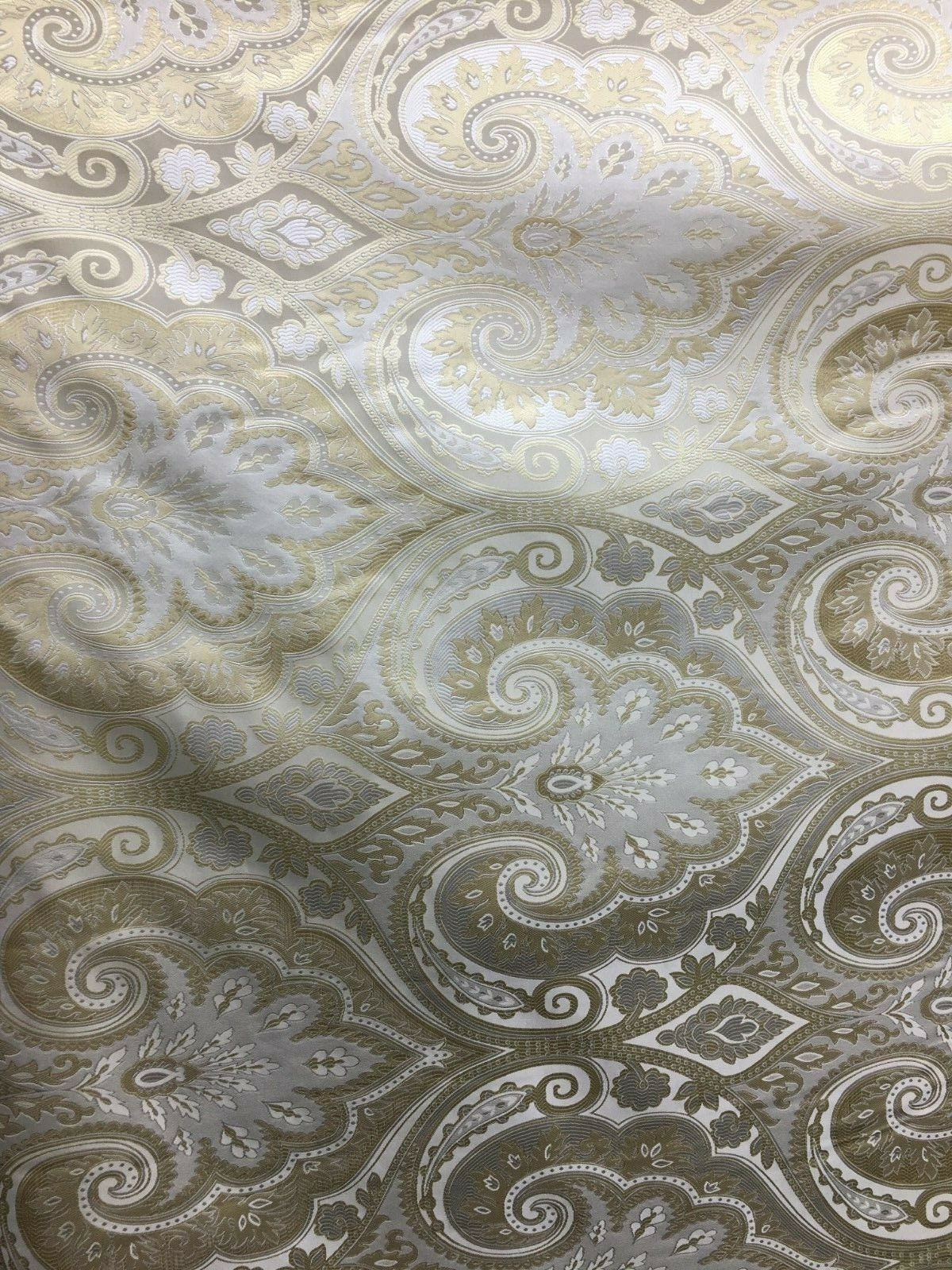 LIGHT GOLD IVORY Damask Brocade Upholstery Fabric (58 in.) Sold By The Yard