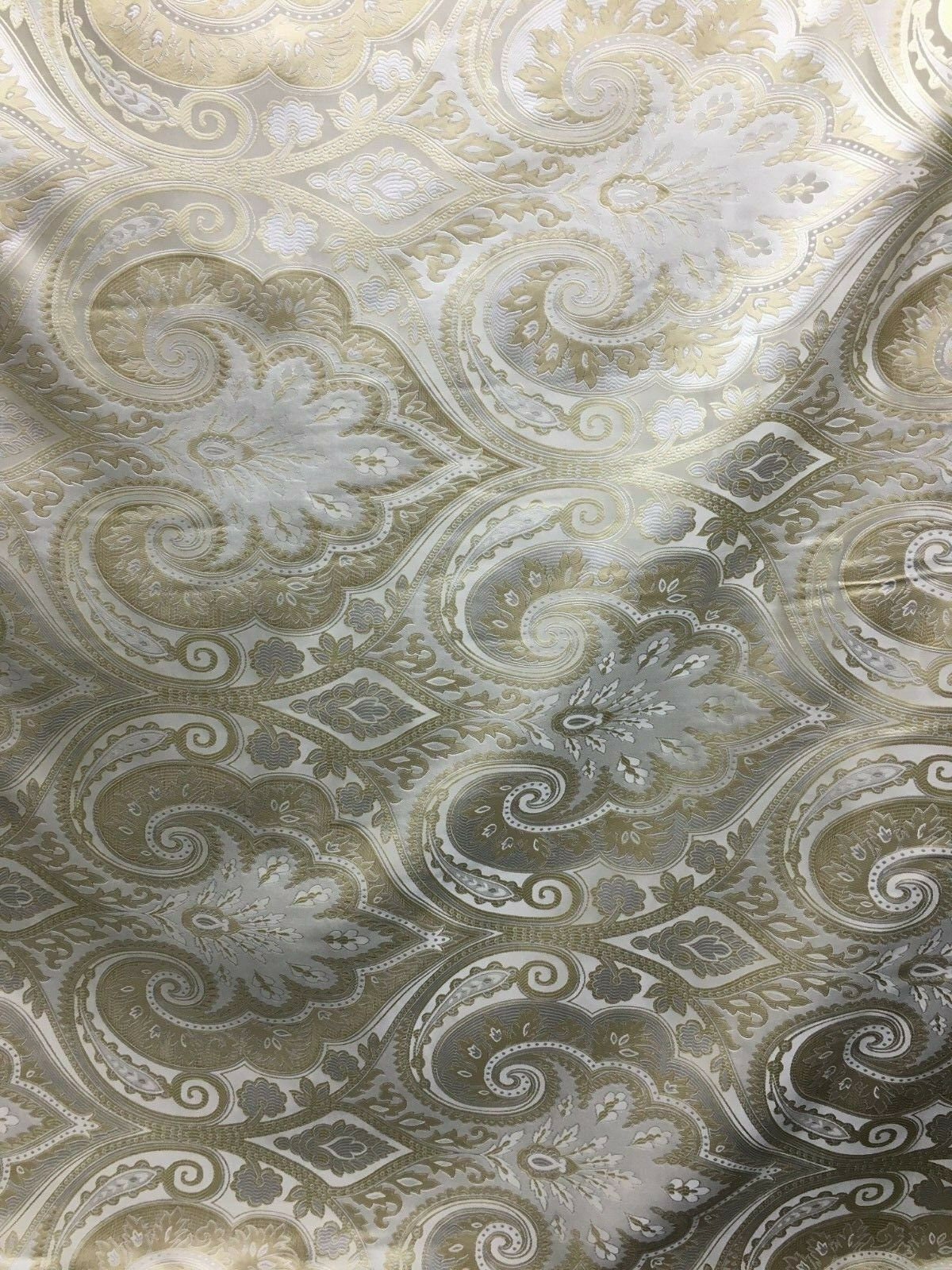 LIGHT GOLD IVORY Damask Brocade Upholstery Fabric (58 in.) Sold By The Yard