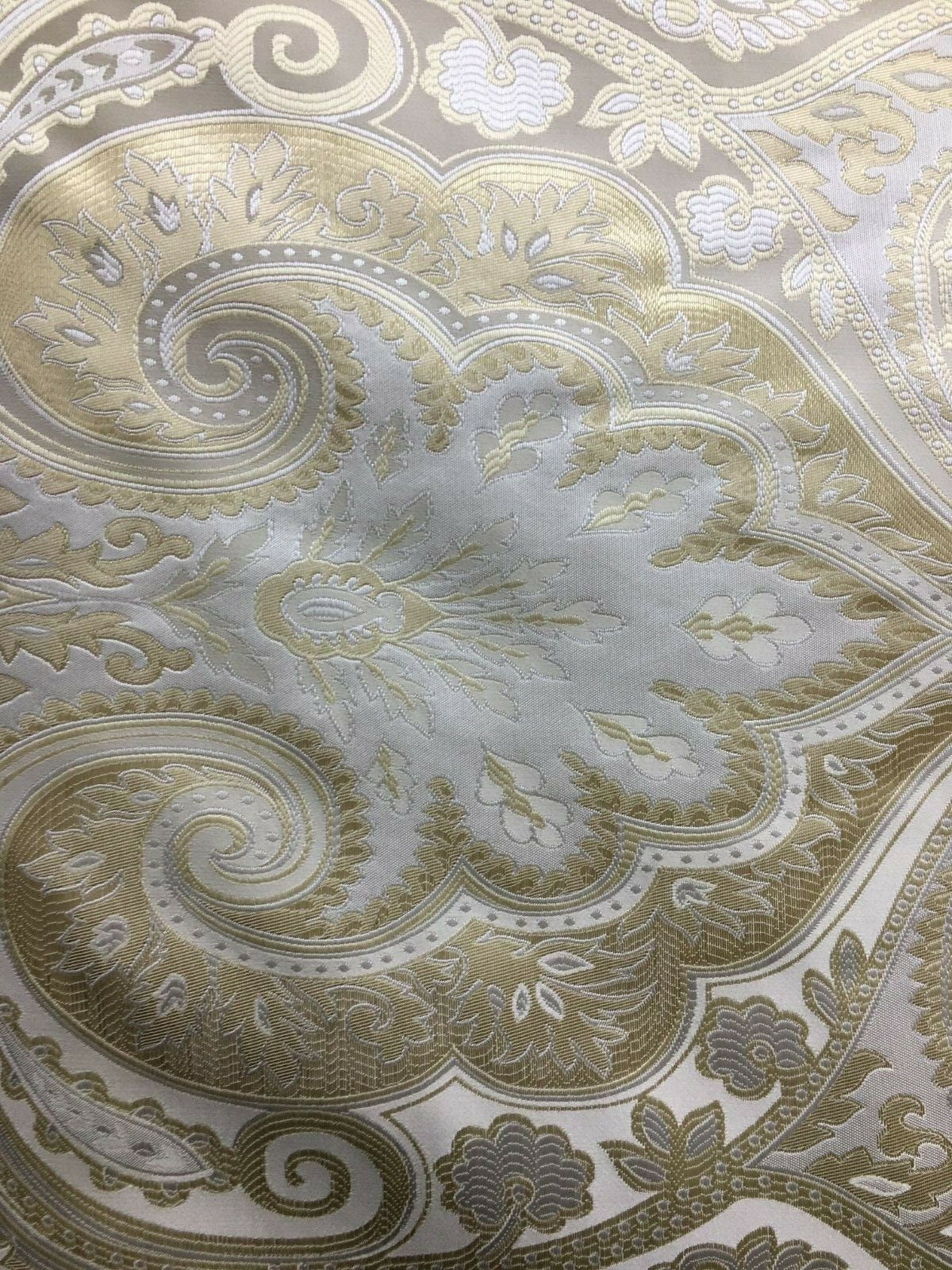 LIGHT GOLD IVORY Damask Brocade Upholstery Fabric (58 in.) Sold By The Yard