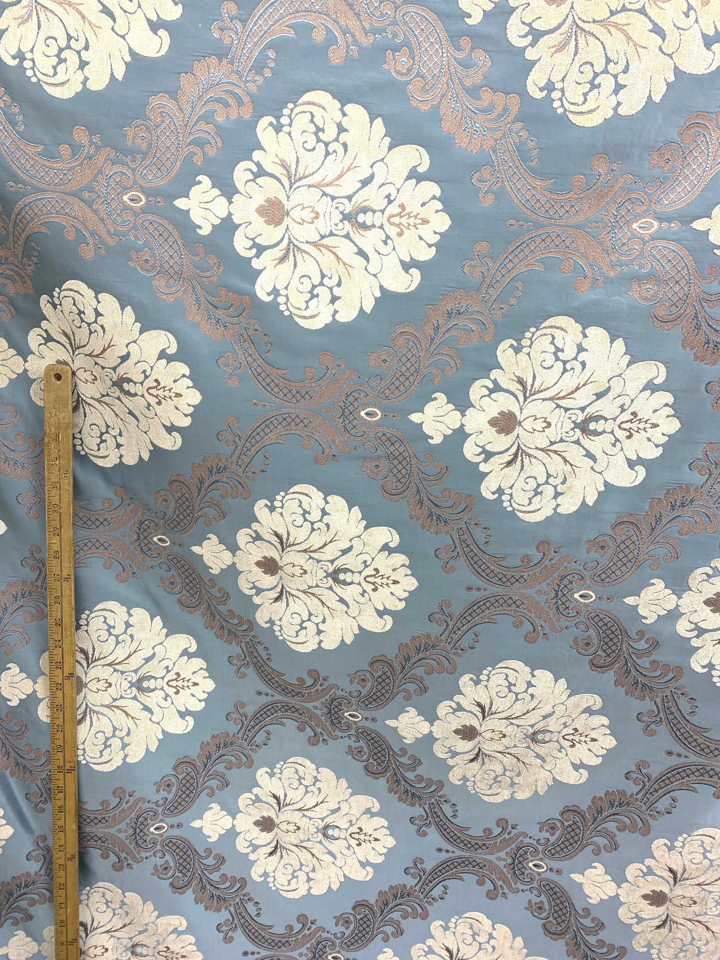 LIGHT BLUE IVORY Damask Chenille Upholstery Brocade Fabric (54 in.) Sold By The Yard