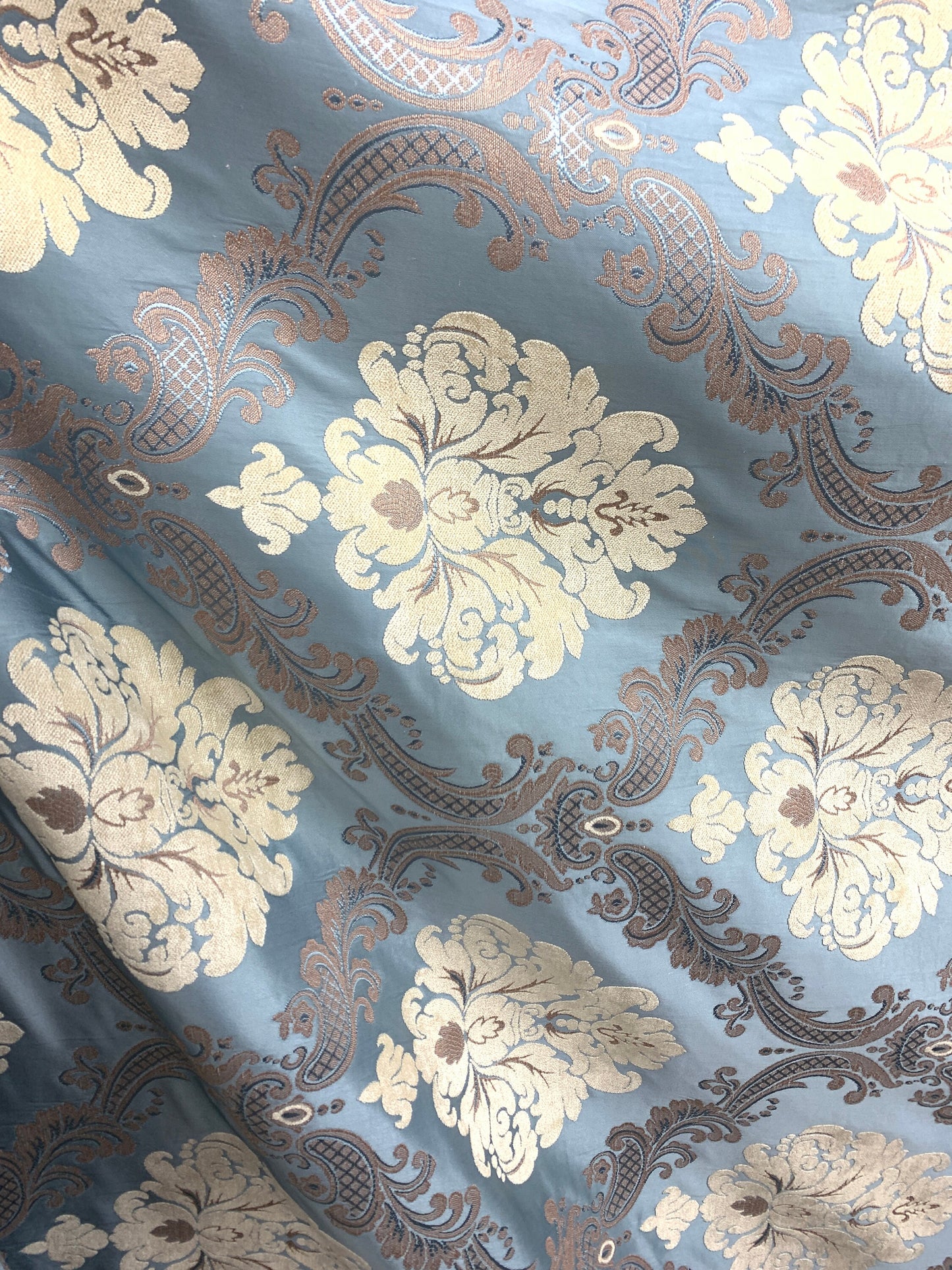 LIGHT BLUE IVORY Damask Chenille Upholstery Brocade Fabric (54 in.) Sold By The Yard