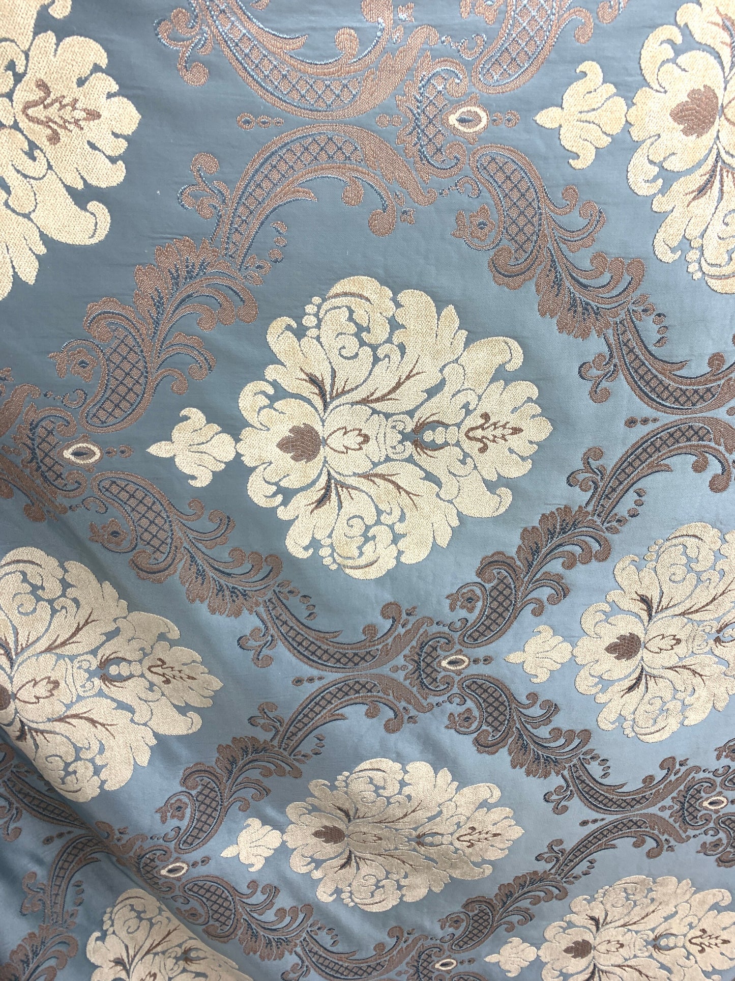 LIGHT BLUE IVORY Damask Chenille Upholstery Brocade Fabric (54 in.) Sold By The Yard