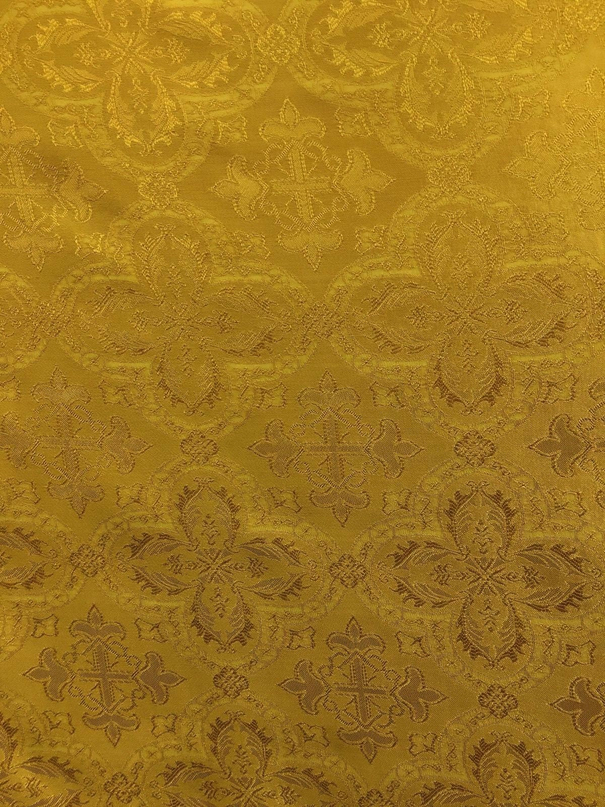 GOLD Liturgical Cross Brocade Fabric (60 in.) Sold By The Yard