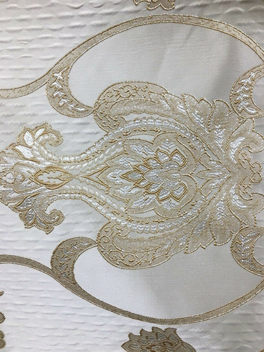 CHAMPAGNE IVORY Damask Brocade Upholstery Drapery Fabric (54 in.) Sold By The Yard