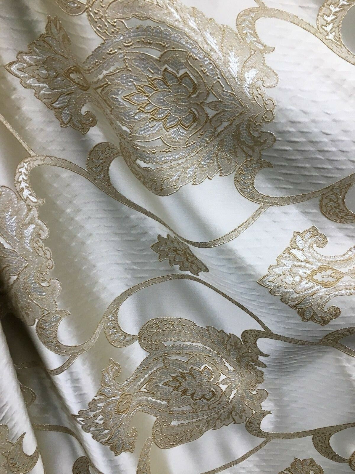 CHAMPAGNE IVORY Damask Brocade Upholstery Drapery Fabric (54 in.) Sold By The Yard